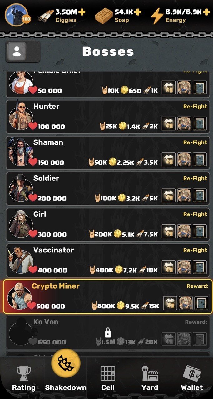 Prison Combat bosses list