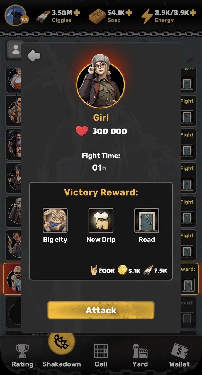 Prison Combat victory reward screen